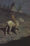 Frederic Remington Indian in the Moonlight (mk43) oil on canvas